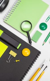 Stationery supplies isolated on white background top view Stationery supplies isolated on white background top view. Close up.